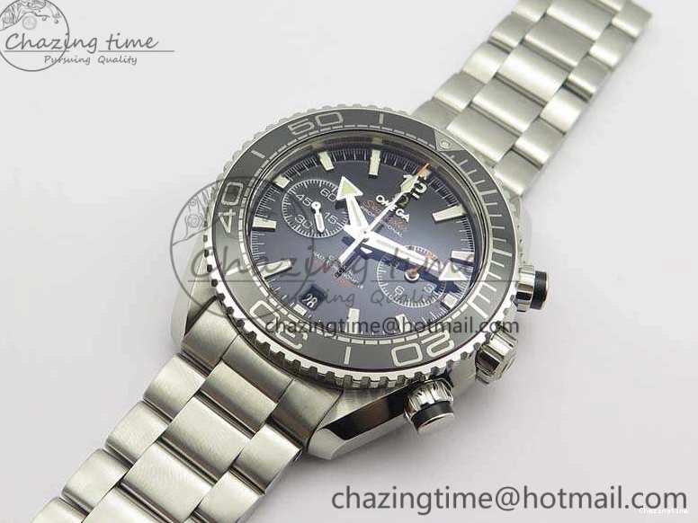 0513 Planet Ocean Master Chrono SS OM 1:1 Best Edition Black Dial On SS Bracelet A9900 V Fashionable 8113